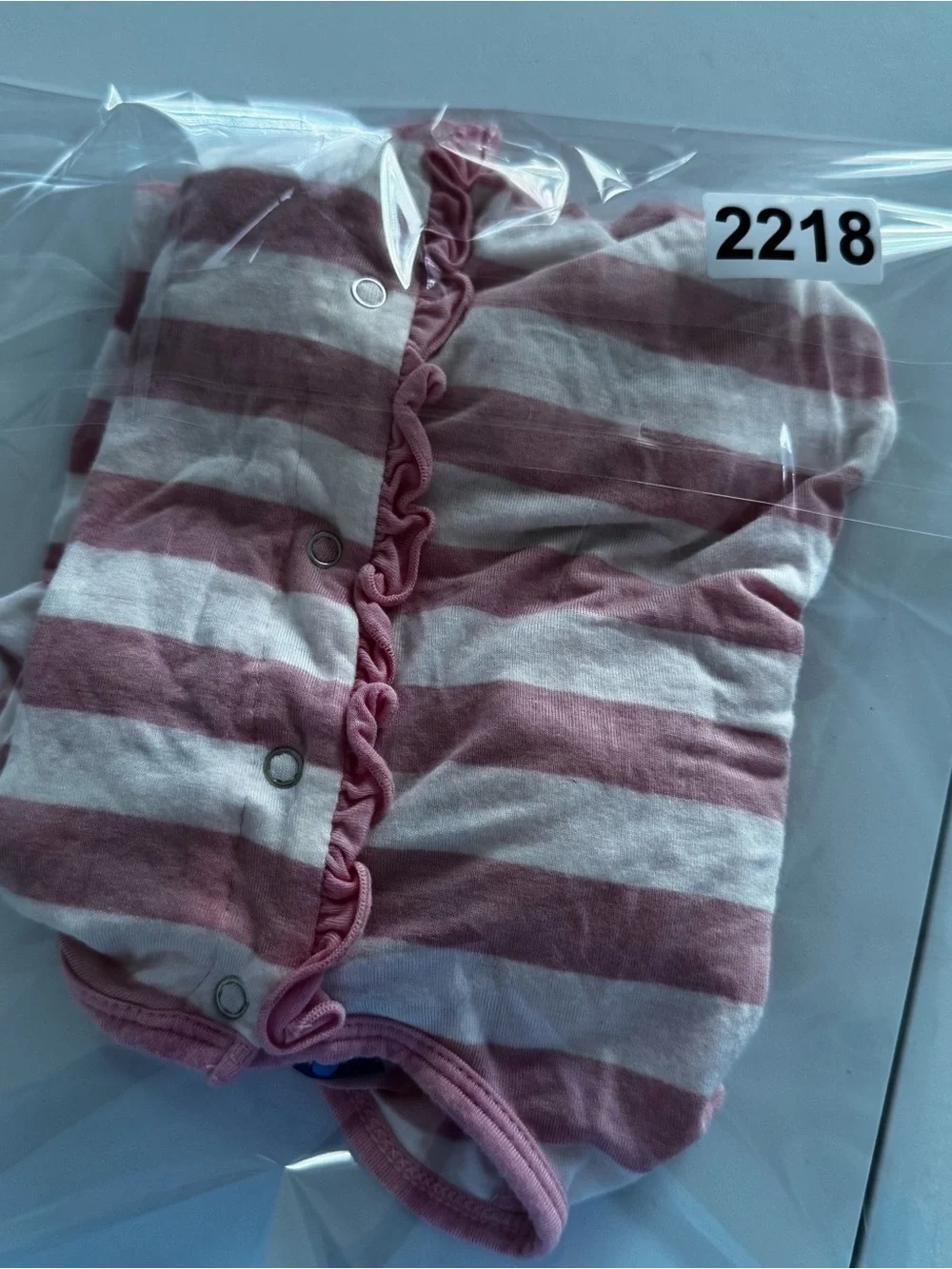 Kickee pants footless sleeper girls 3-6 months striped‎ pink white